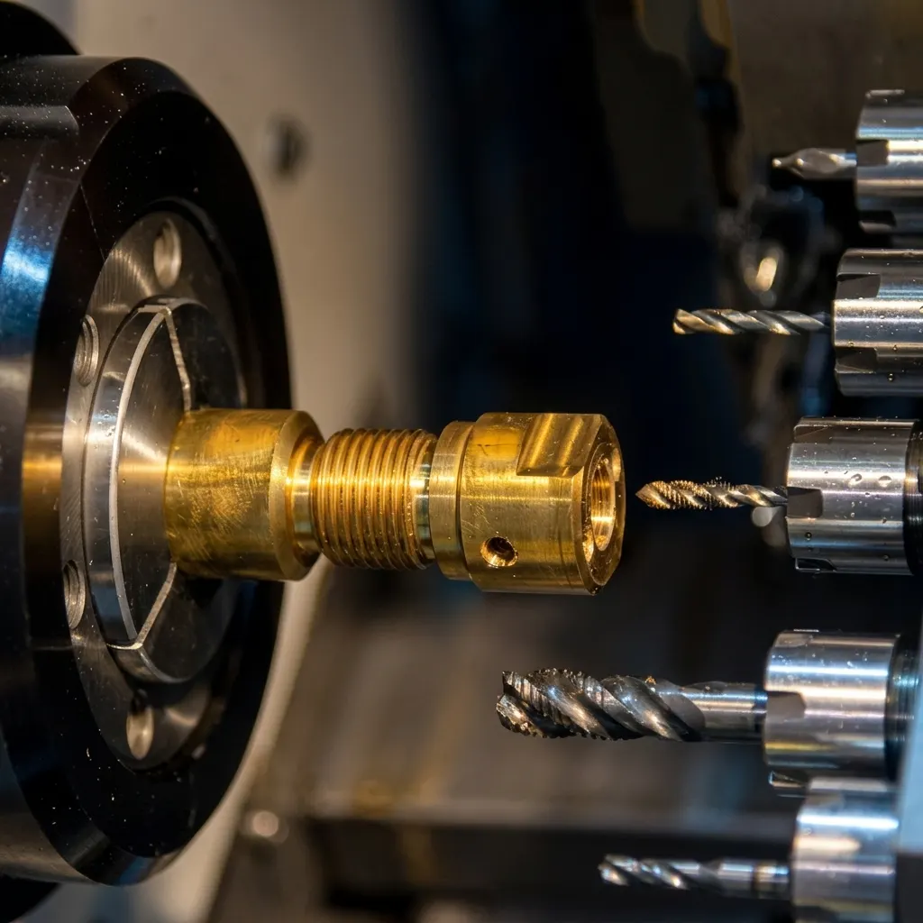 CNC Kayar Otomat CNC Kayar Otomat tezgahı hassas mikro parça üretirken — PartGo CNC kayar otomat hizmeti